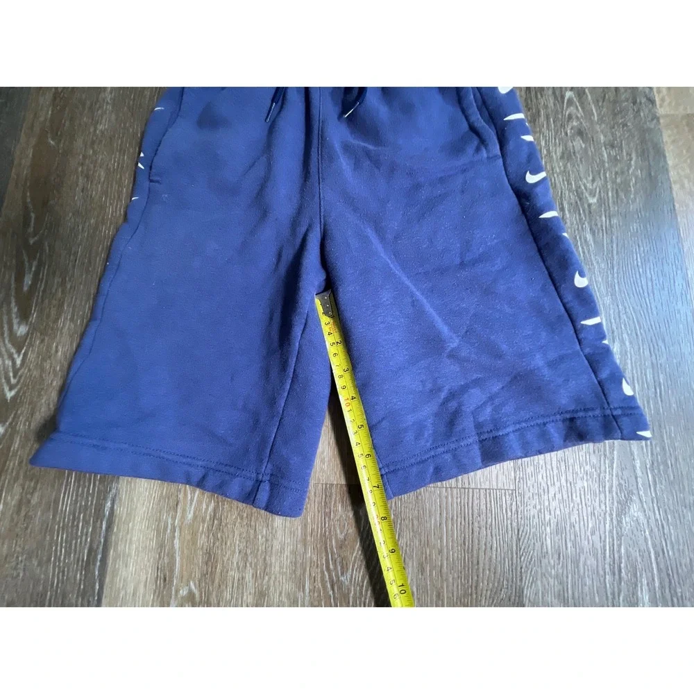 Nike Fleece Shorts Boys Large Blue Swoosh Logo Side Tape Athletic Drawstring